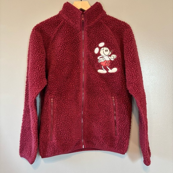 Disney Jackets & Blazers - Disney Parks Mickey Mouse XS Full Zip Sherpa Jacket Maroon Burgundy Red